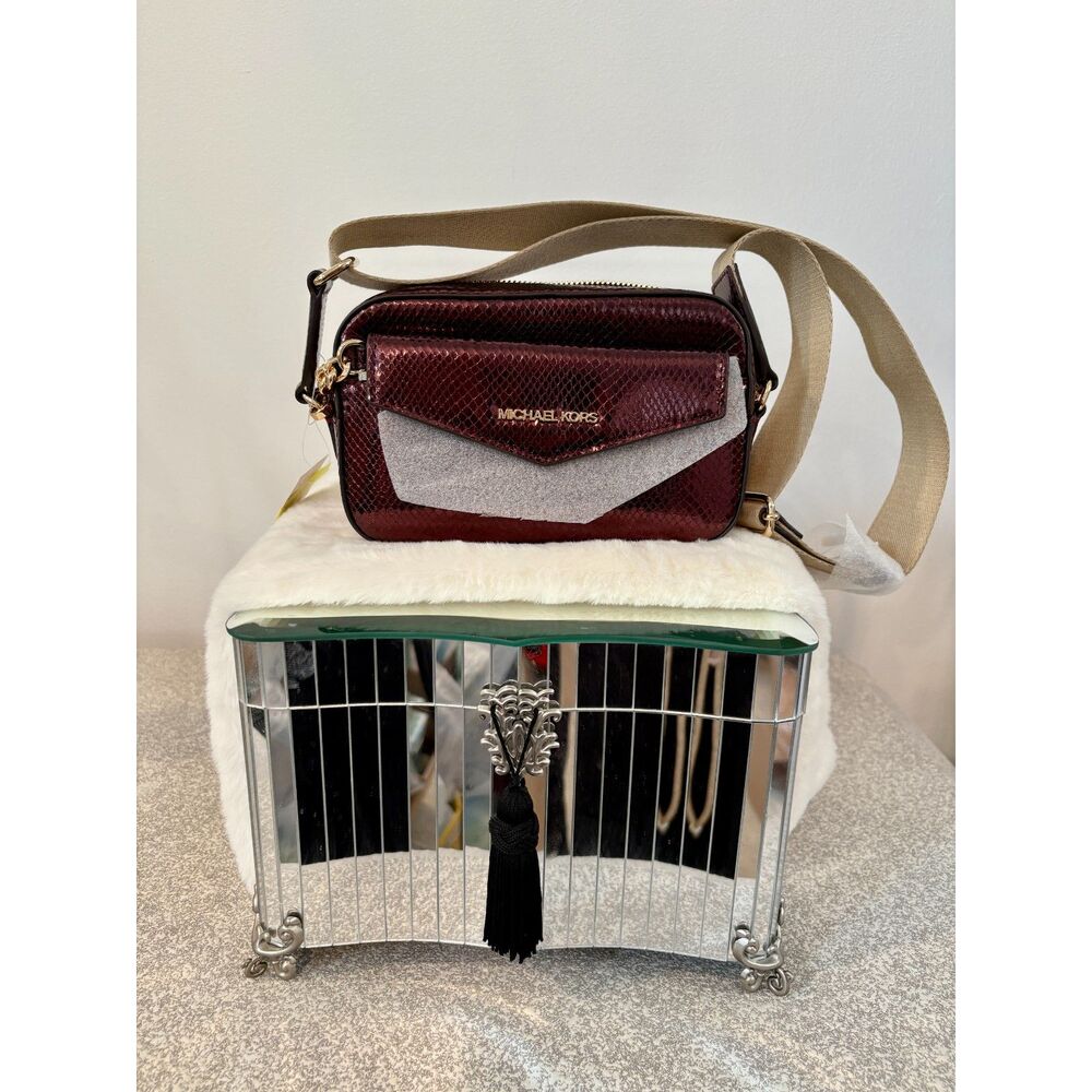 Michael Kors Maisie 2 in 1 Small Camera Crossbody Bag – Exotic Oxblood – NWT